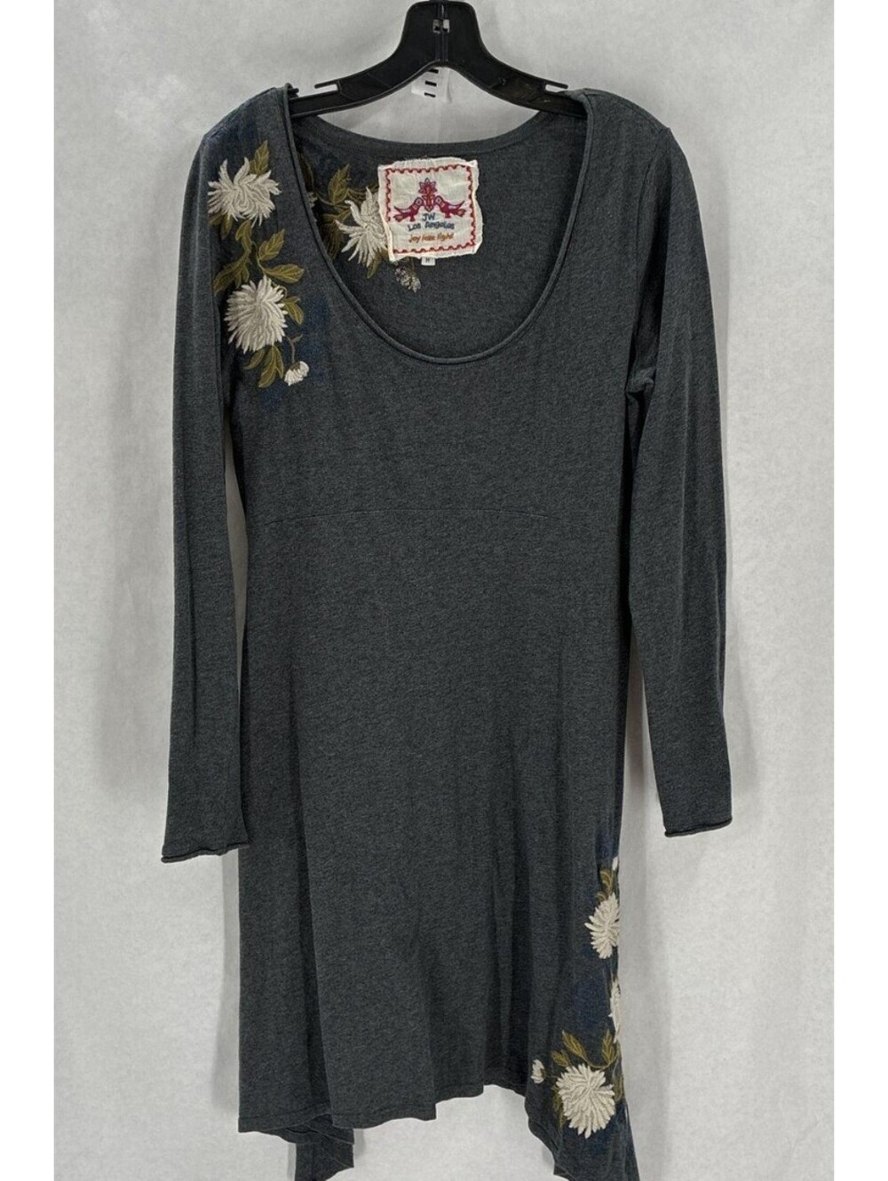 Johnny Was Gray Cotton Floral Long Sleeve Tunic Womens Dress Size Medium